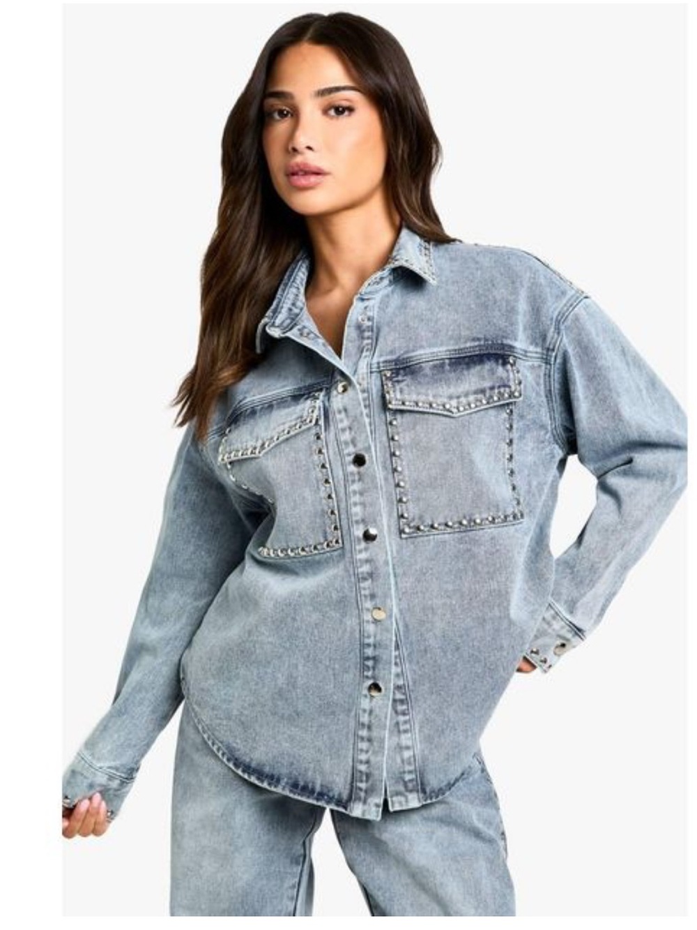 Vigoss Stud Detail Denim Oversized Shirt size Small